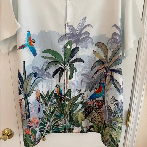 Daniel Cremieux Parrot and Palm Print Shirt - Light Blue - Picture 4 of 9